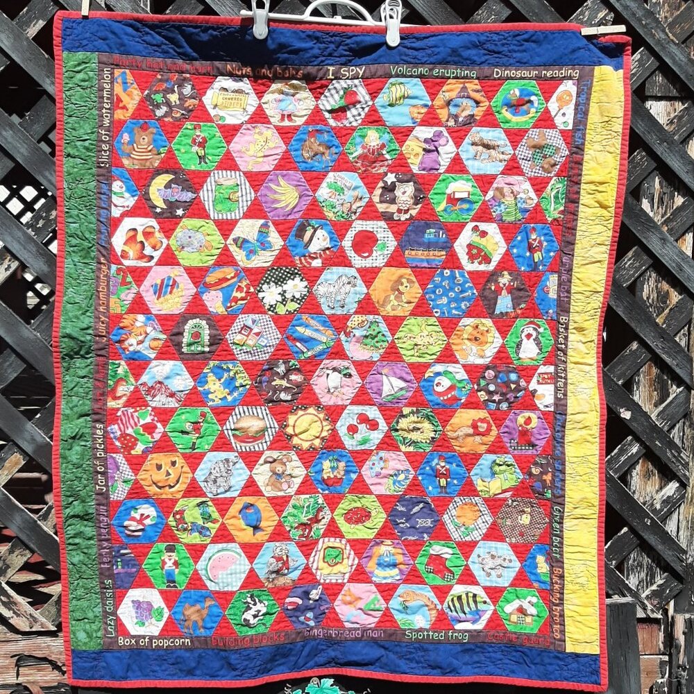 Handmade Fabric Baby Quilt Hand Quilted Cotton 34" x 42"